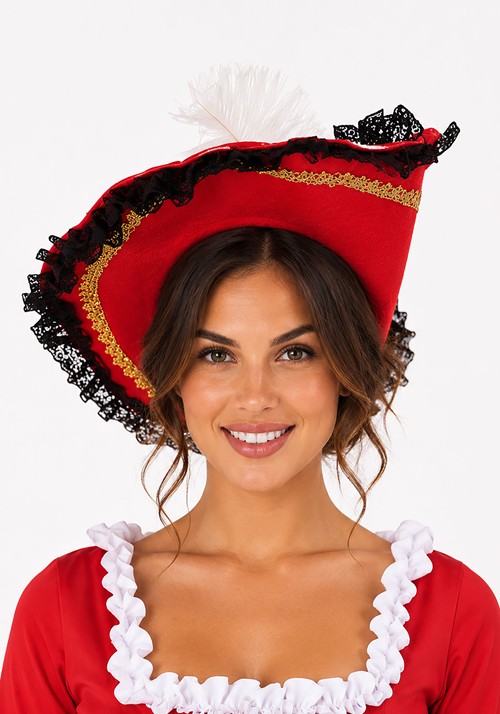 Adult Red Pirate Musketeer Velvet Hat Accessory