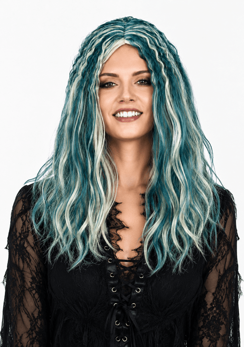 Womens Gothic Grey Green Costume Wig