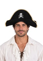 Adult Black Pirate Costume Felt Hat Gold Trim
