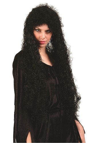 Womens Black Curly Costume Wig
