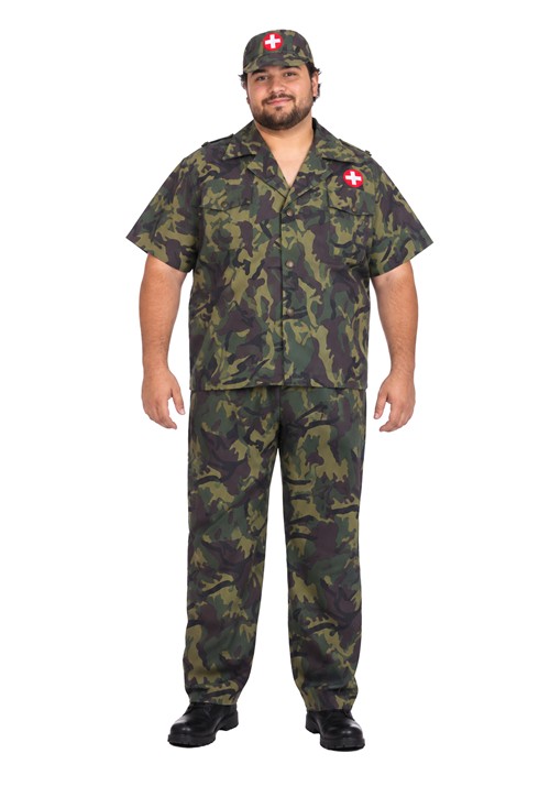 Mens Plus Size Army Doctor Green Costume