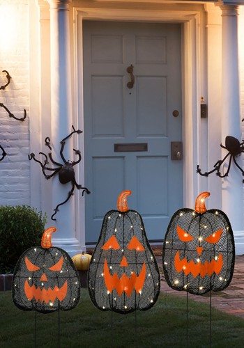 35-Inch Light Up Black Pumpkin 3 Piece Decoration Set new