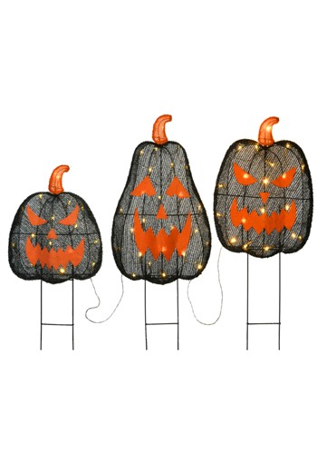 Light Up Black Pumpkin 3 Piece Decoration Set