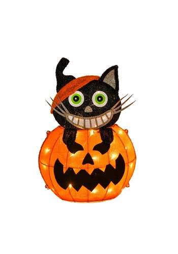 3D Light Up Black Cat on Pumpkin Decoration