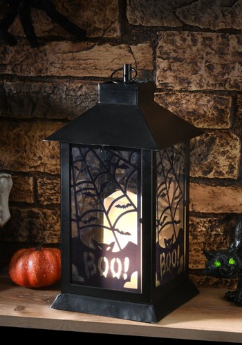 Light Up Bats and Cobwebs Lantern Decoration