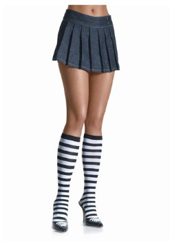 Black / White Striped Knee High Stockings