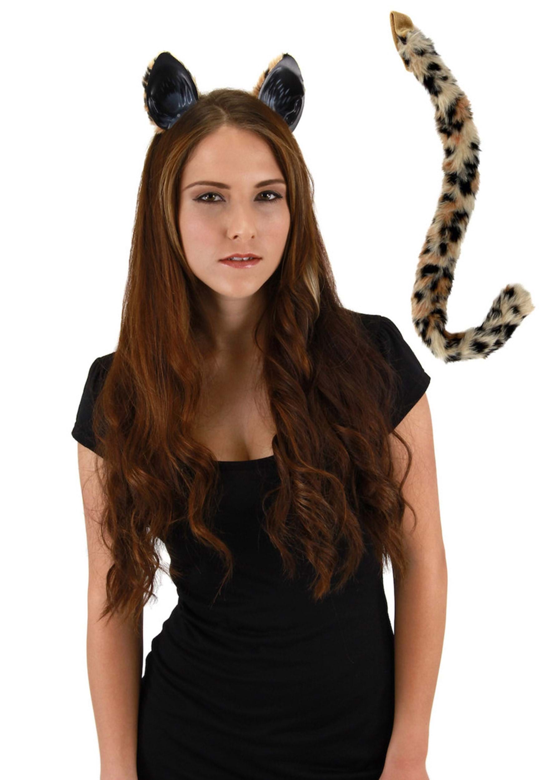 Cheetah Ears And Tail Fancy Dress Costume Kit , Wild Cat Fancy Dress Costume Accessories