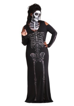 Women's Plus Size Bone Appetit Skeleton Long Dress Costume
