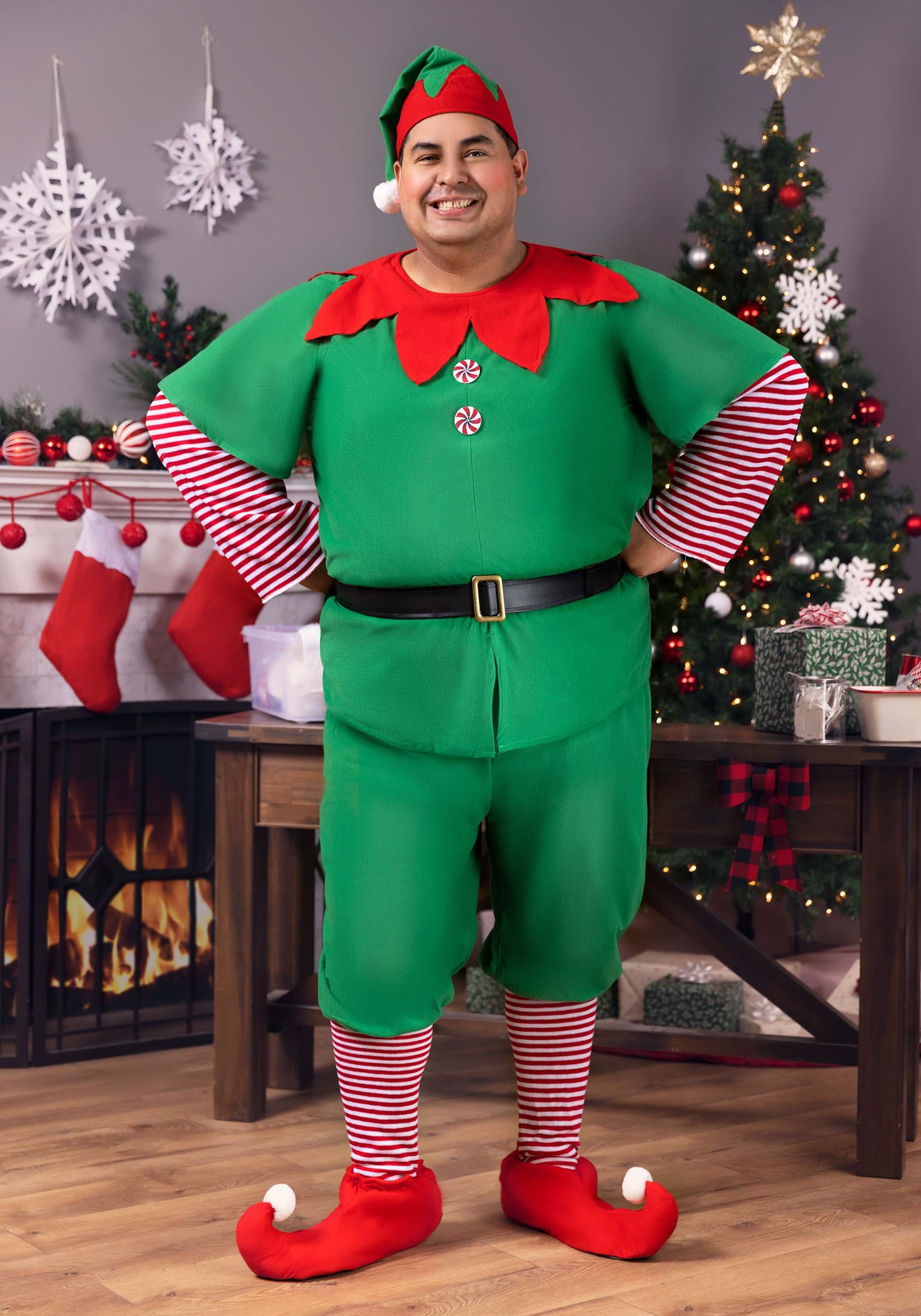 Plus Size Holiday Elf Costume for Men
