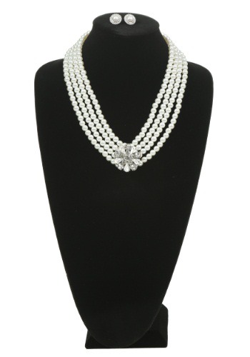 Pearl and Brooch Necklace and Earring Set