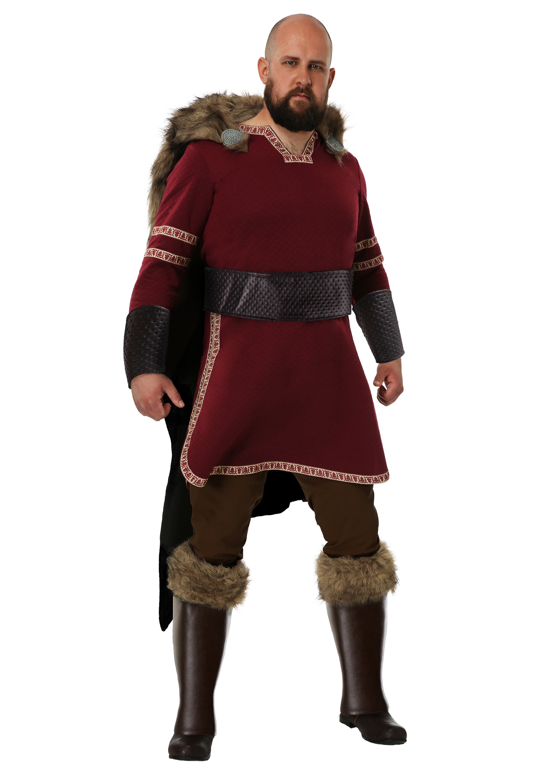 Burgundy Viking Men's Fancy Dress Costume