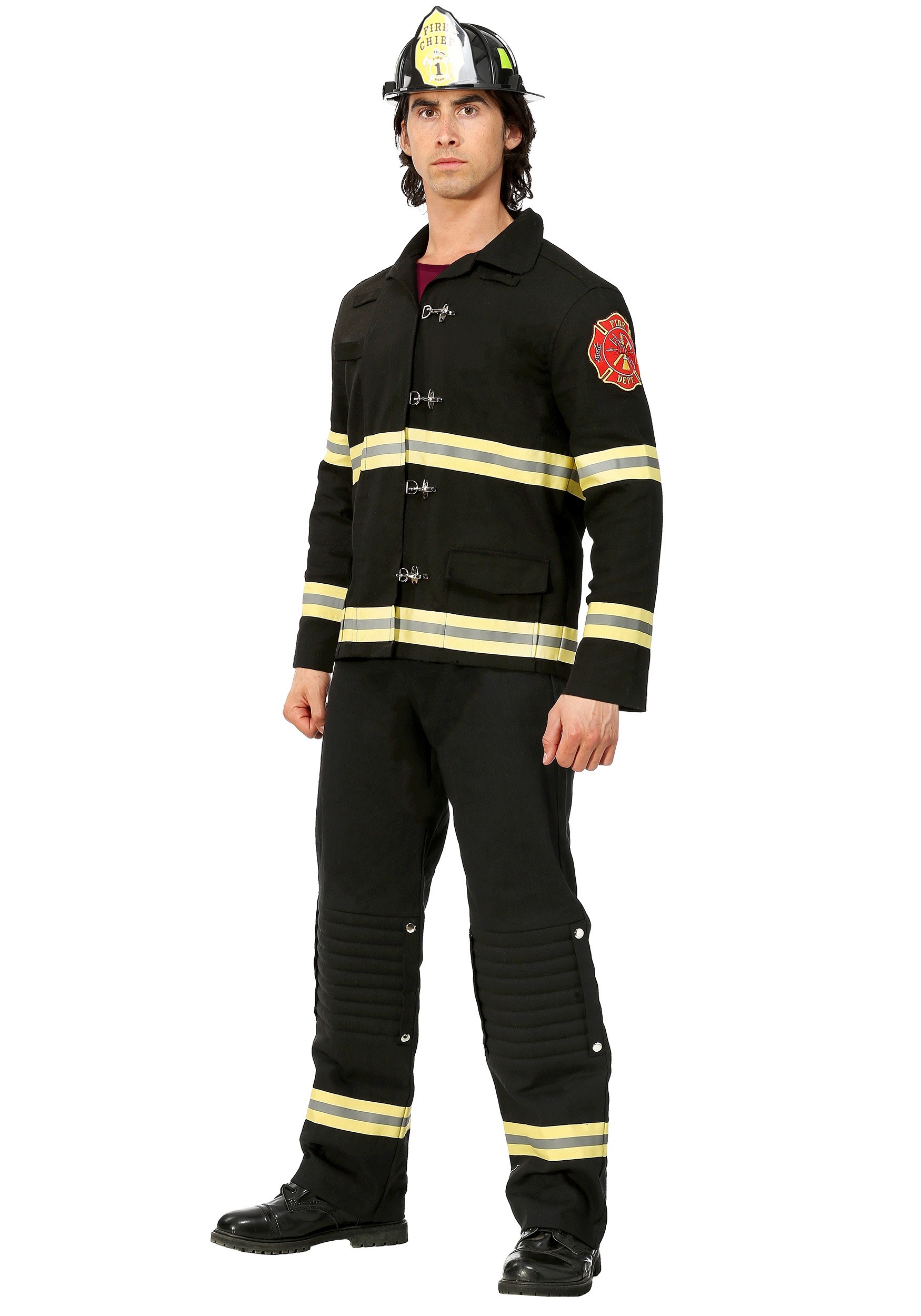 Black Uniform Firefighter Fancy Dress Costume For Men