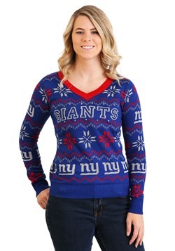 New York Giants Womens Light Up V-Neck Bluetooth Sweater