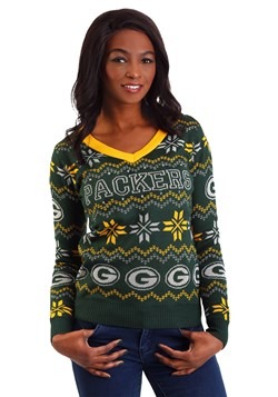 Green Bay Packers Womens Light Up V-Neck Bluetooth Sweater