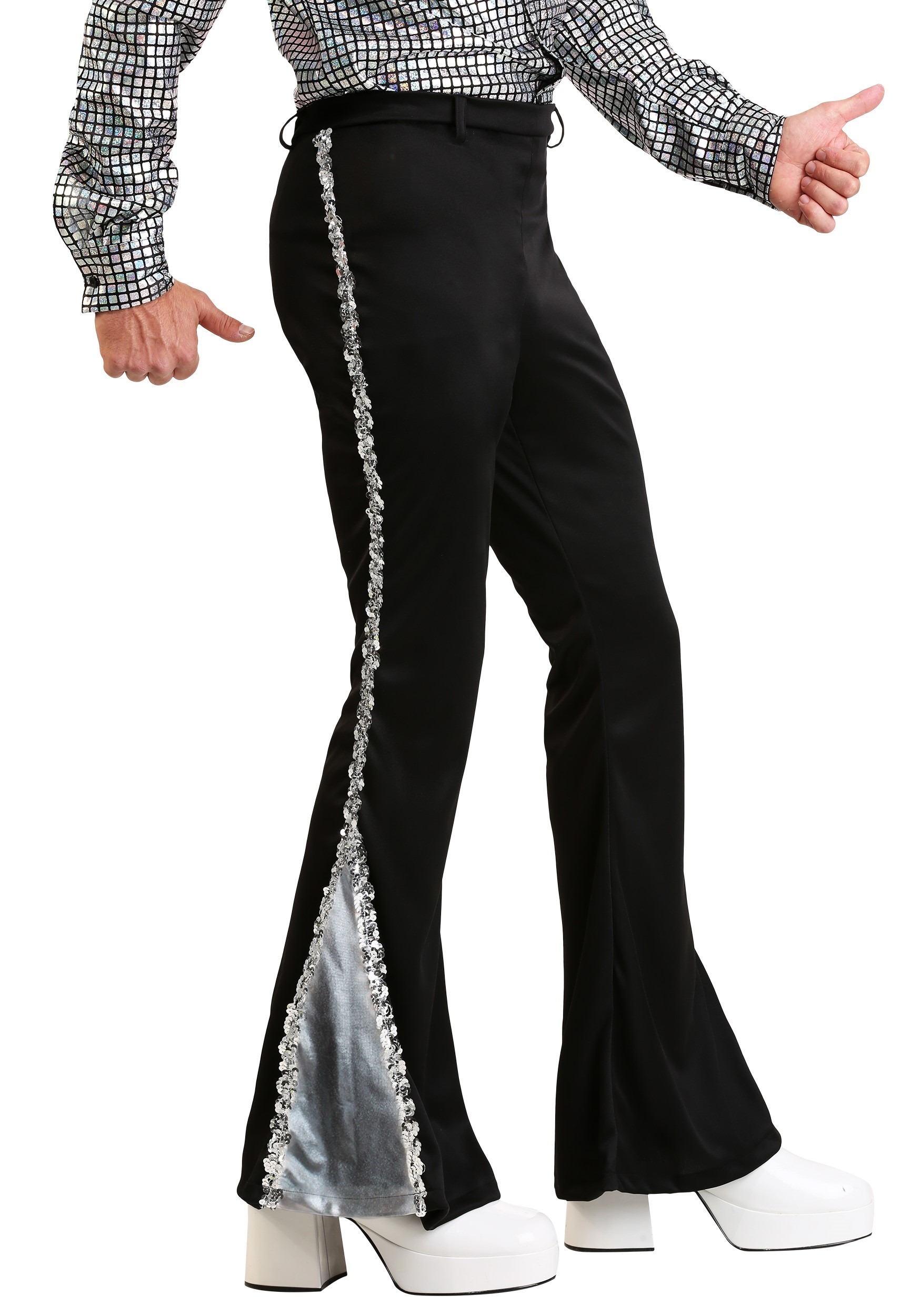 Men's Wet Look 70s Vintage Disco Long Pants Bell Bottom Flared Trousers  Costume | eBay