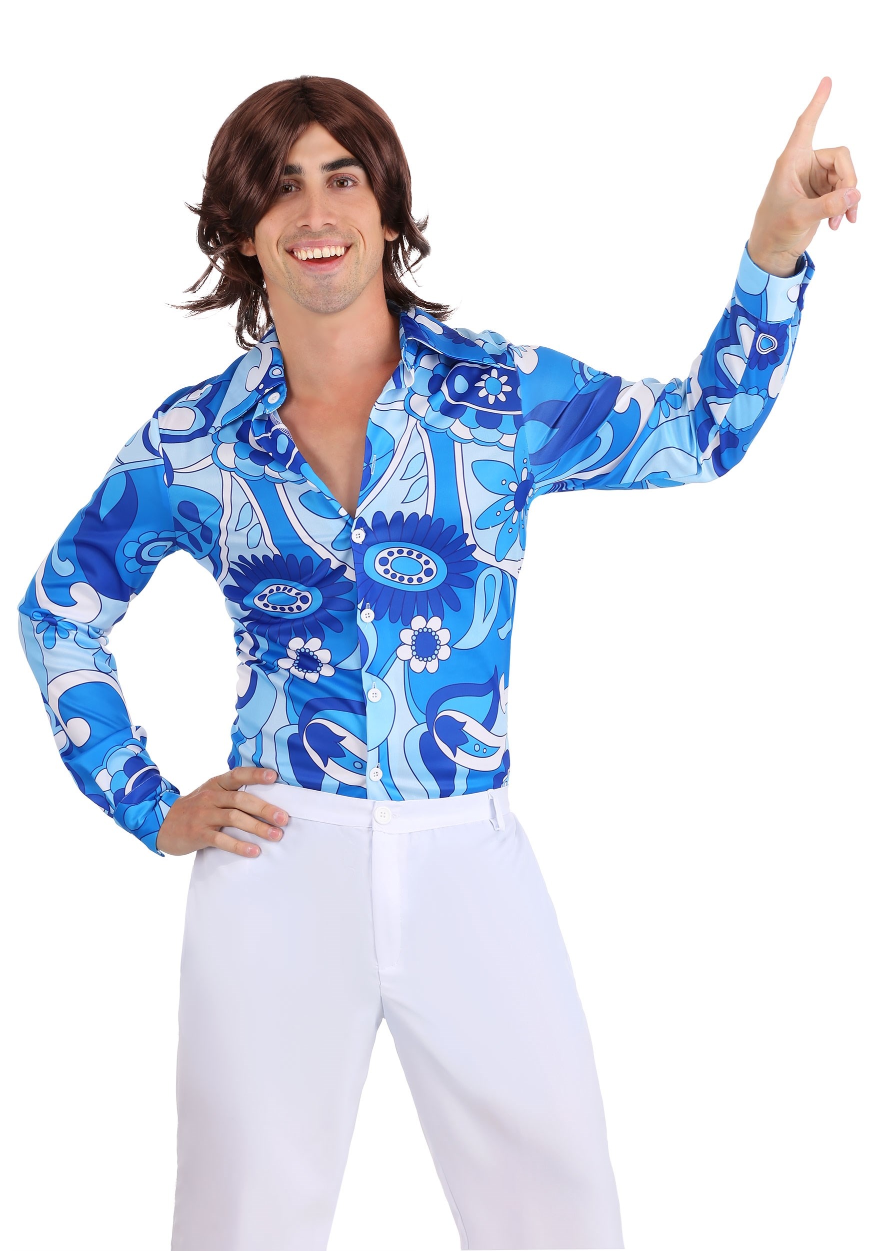 Blue Flower Disco Shirt For Men