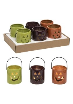 Ceramic Jack-O-Lantern Tea Light Holder Set of 6 Decorations