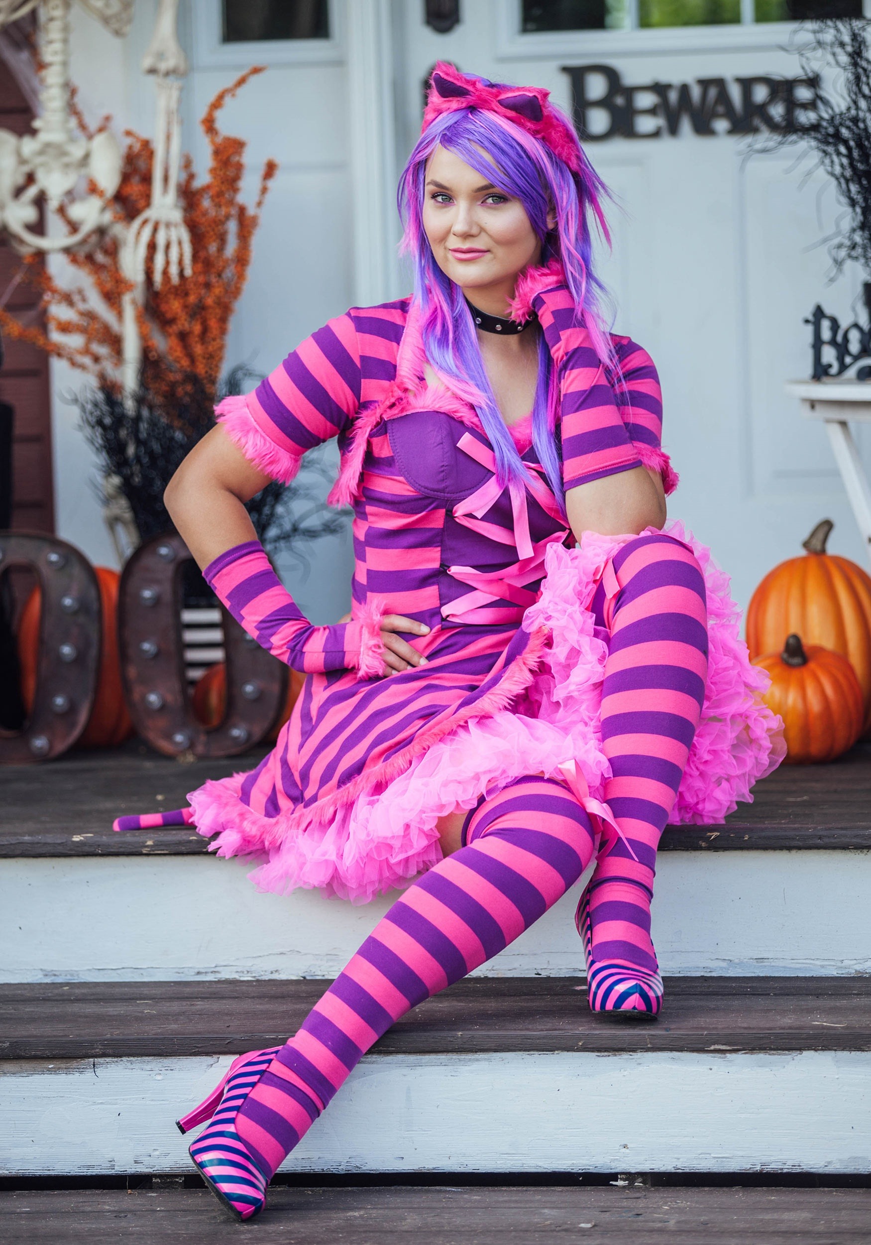 Plus Size Sexy Wonderland Cat Fancy Dress Costume , Cheshire Cat Fancy Dress Costume For Women