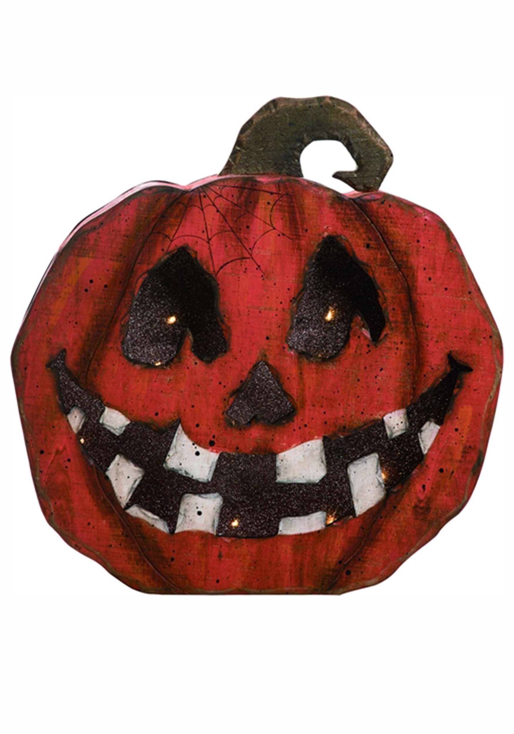Jack O Lantern Face Pumpkin Wood Light Up Halloween Decor