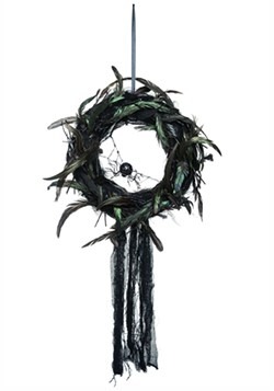 Foam Feather Gothic Wreath w/Spider