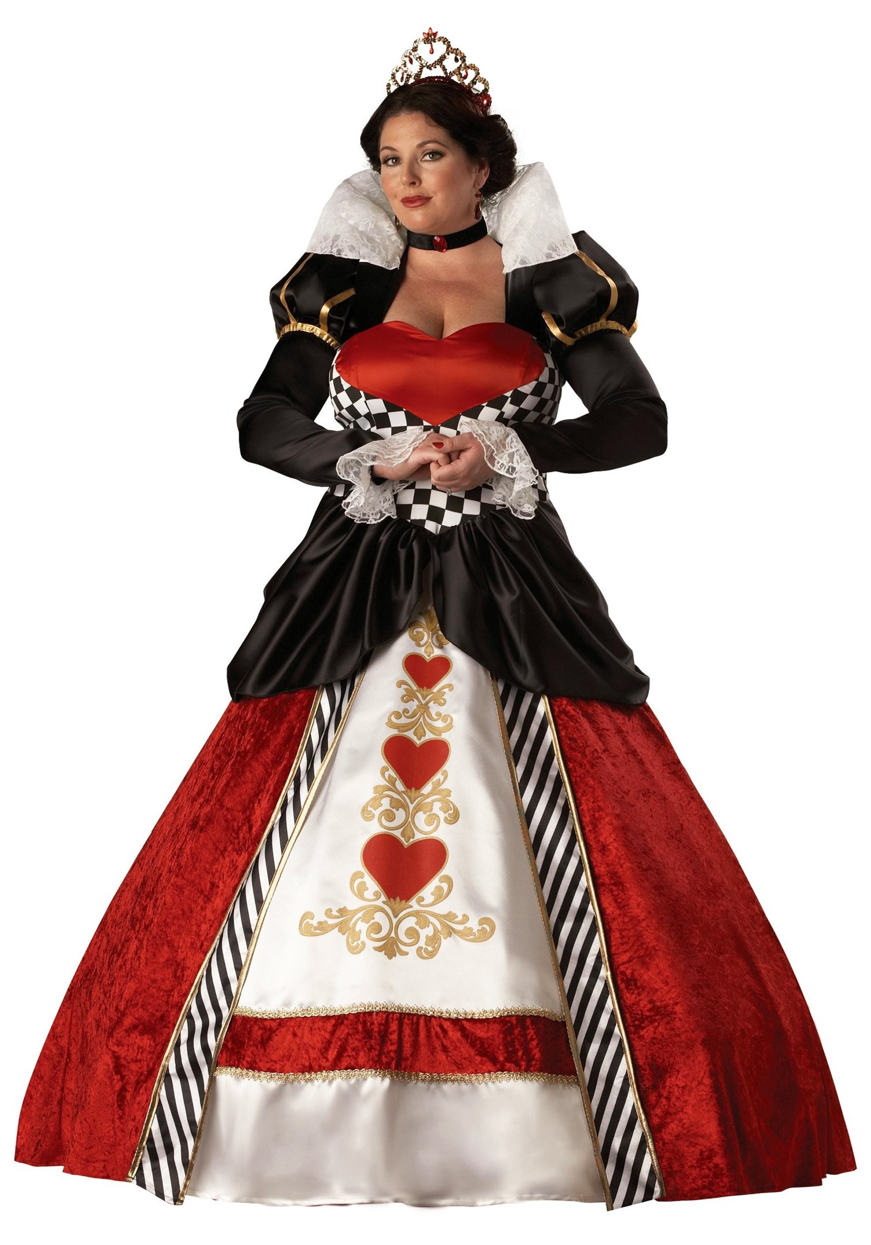 Adult Plus Size Queen Of Hearts Fancy Dress Costume , Queen Dress