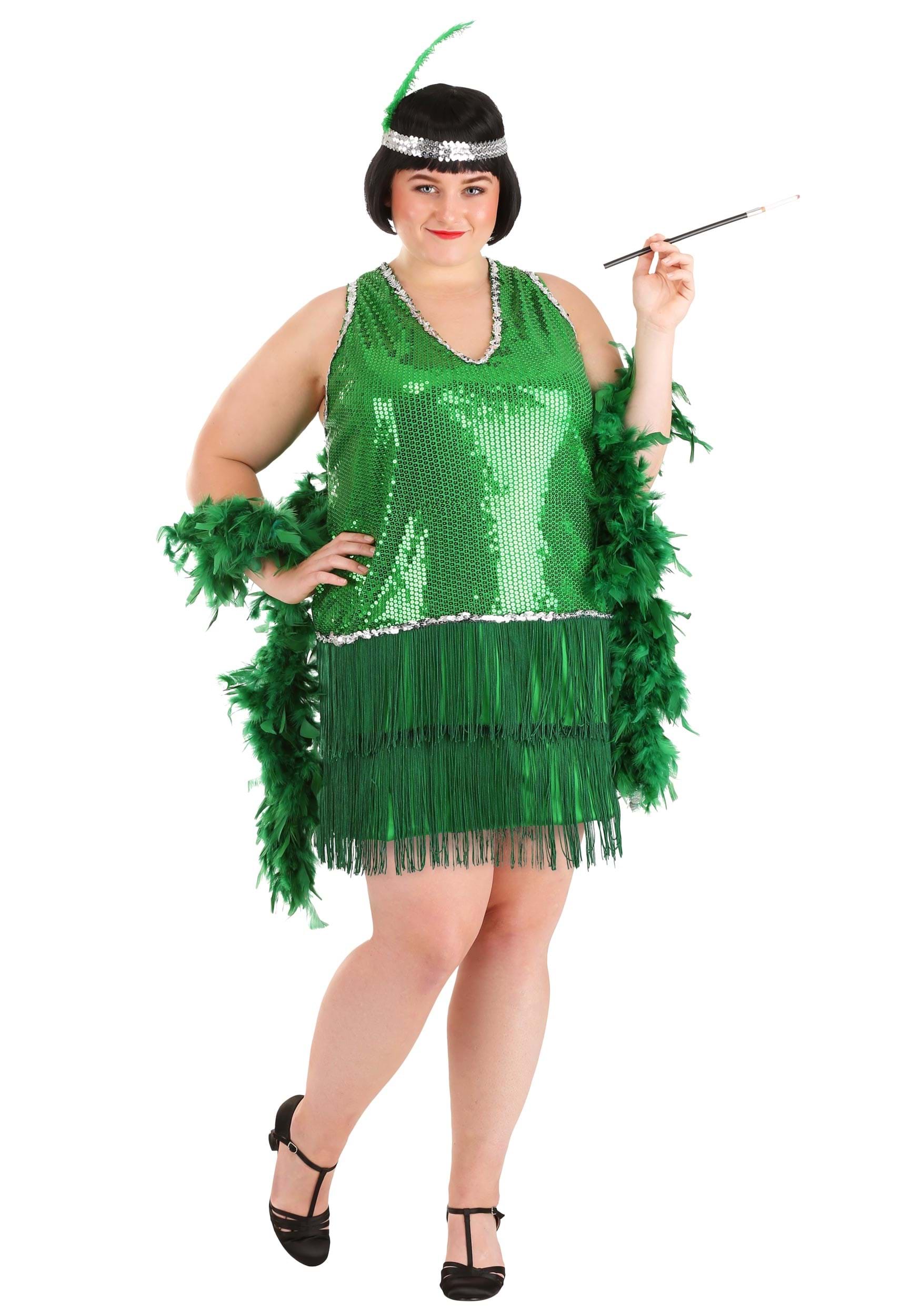 Women's Plus Size Emerald Flapper Halloween Fancy Dress Costume