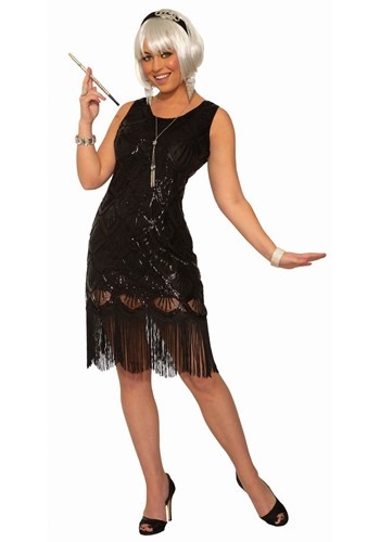 Women's Black Beaded Fringe Flapper Dress Costume