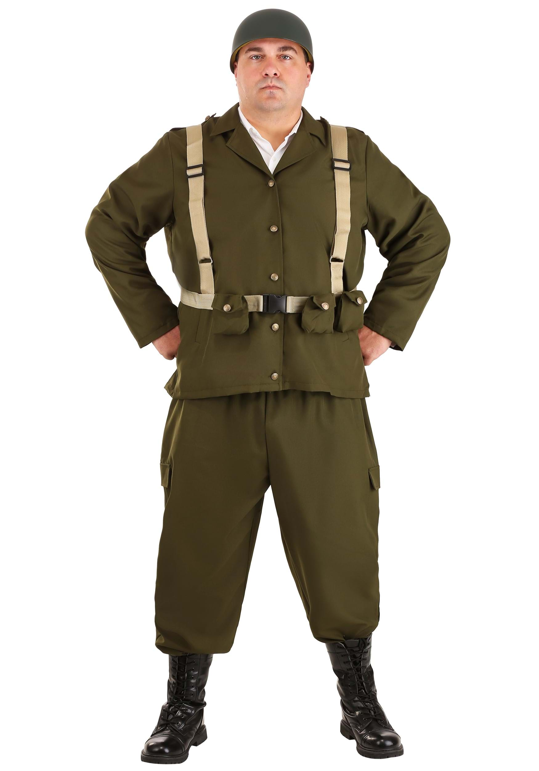 Deluxe Plus Size WW2 Soldier Fancy Dress Costume For Men