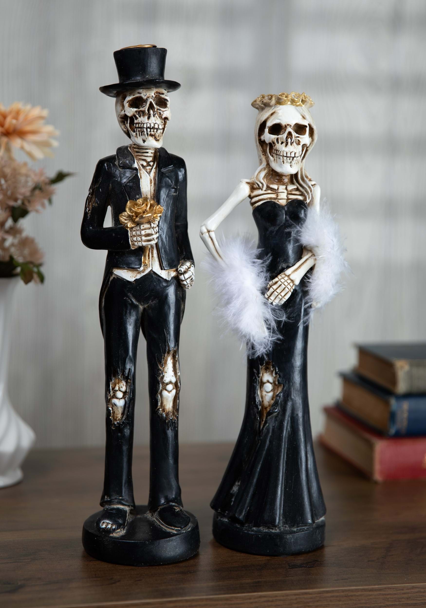 Resin Skeleton Lady & Man Tapered Candlesticks