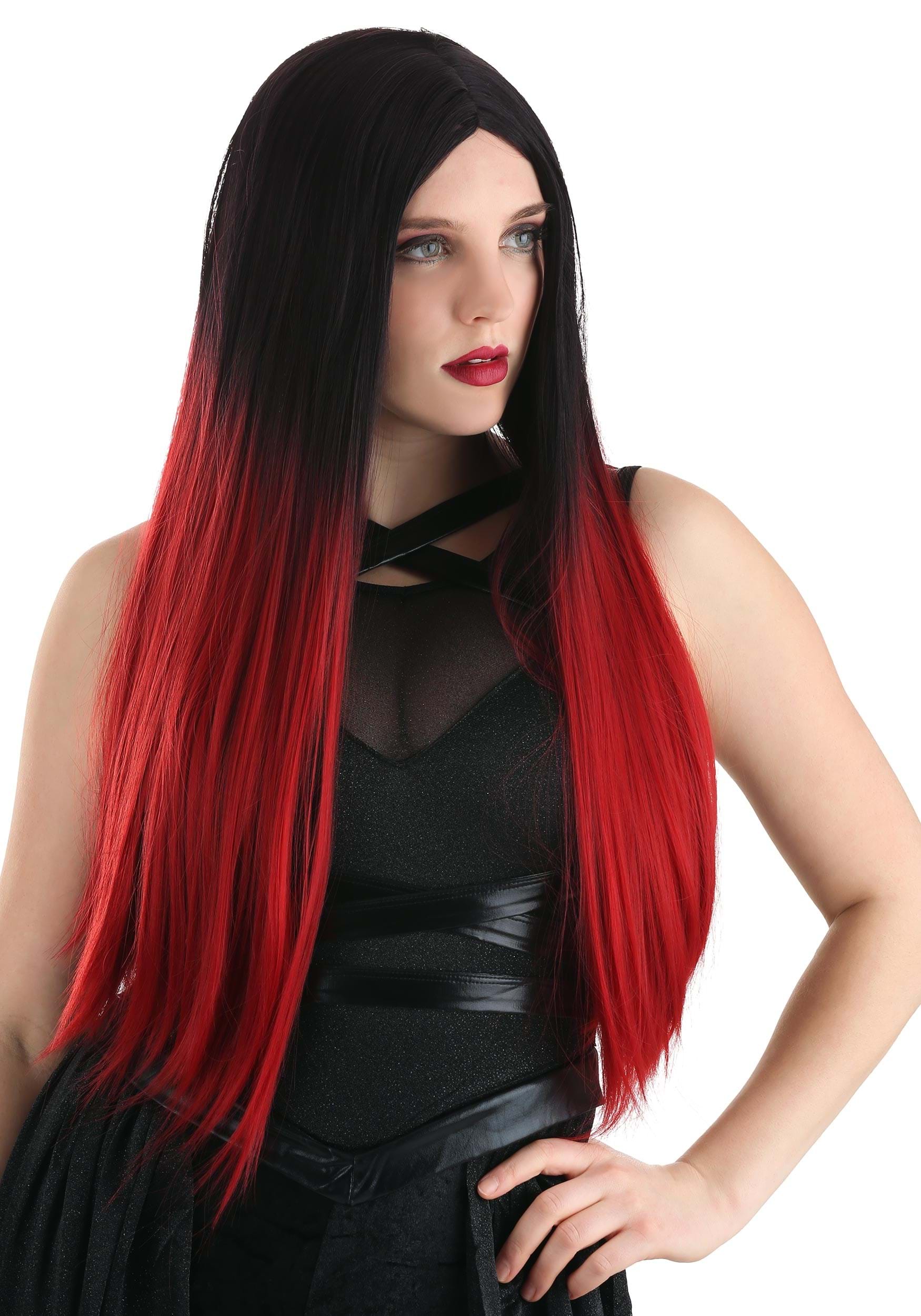 Black and Red Ombre Adult Wig