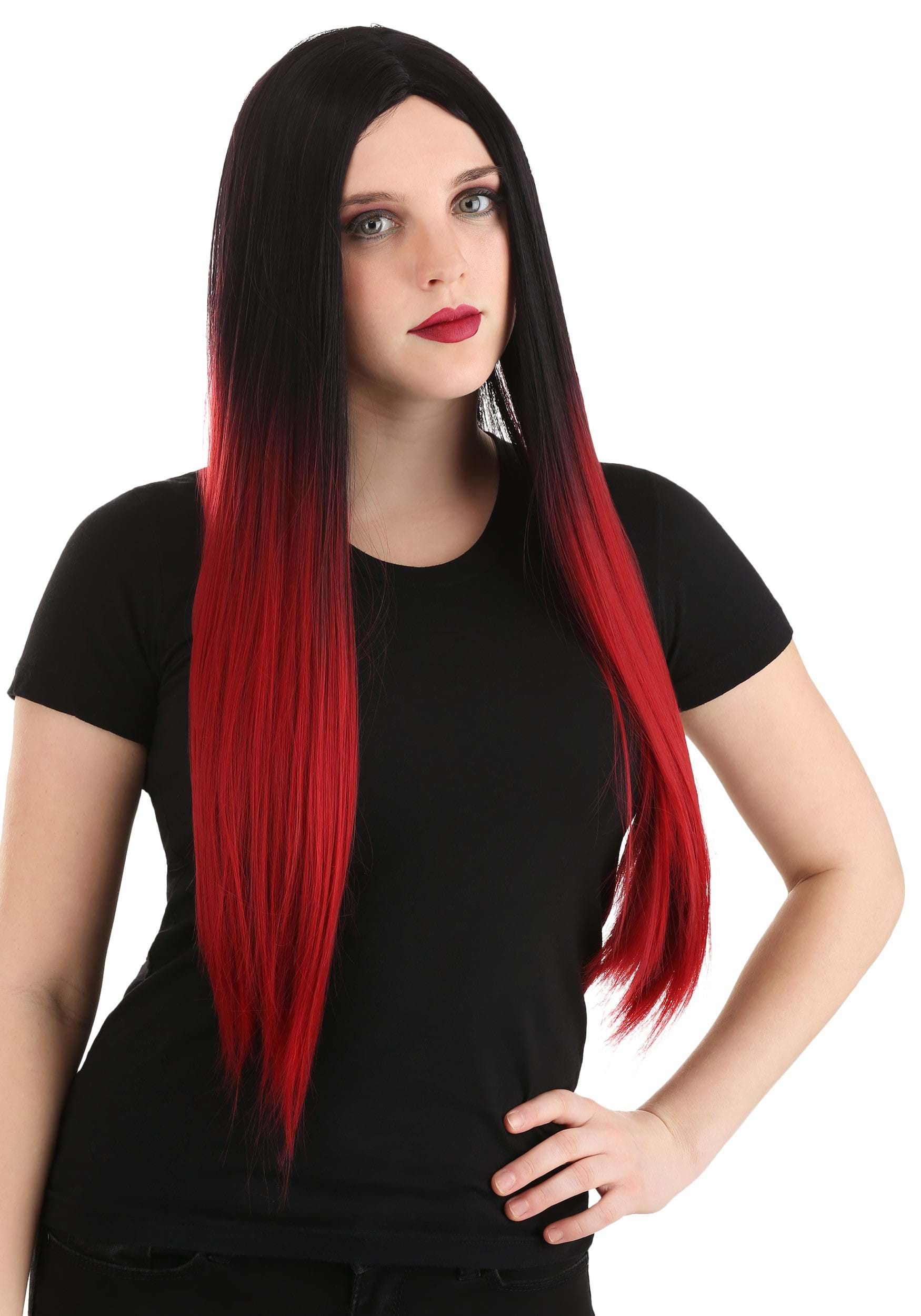 Black And Red Ombre Adult  Wig