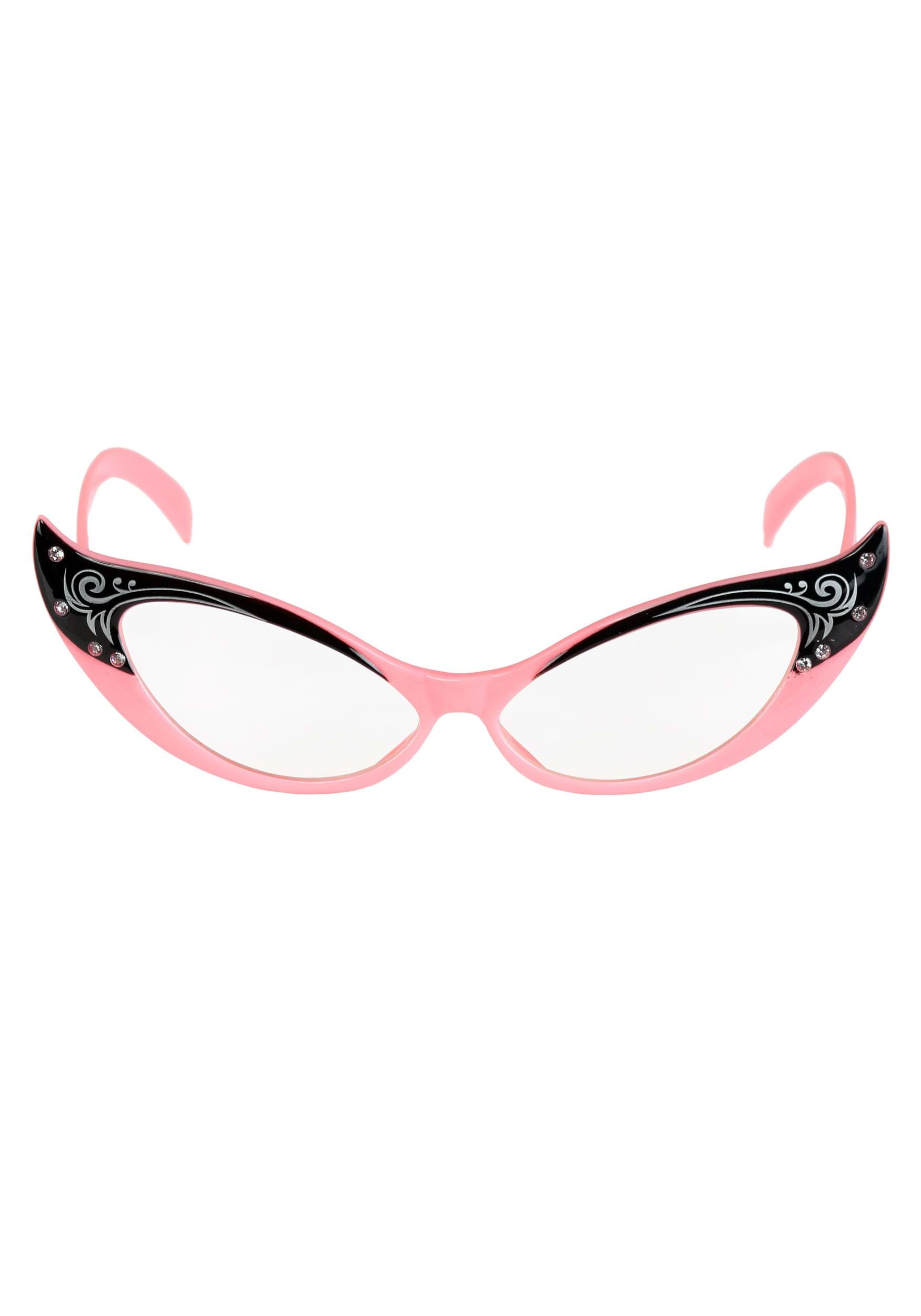 Vintage Pink/Clear Cat Eyes Glasses , 50s Accessories