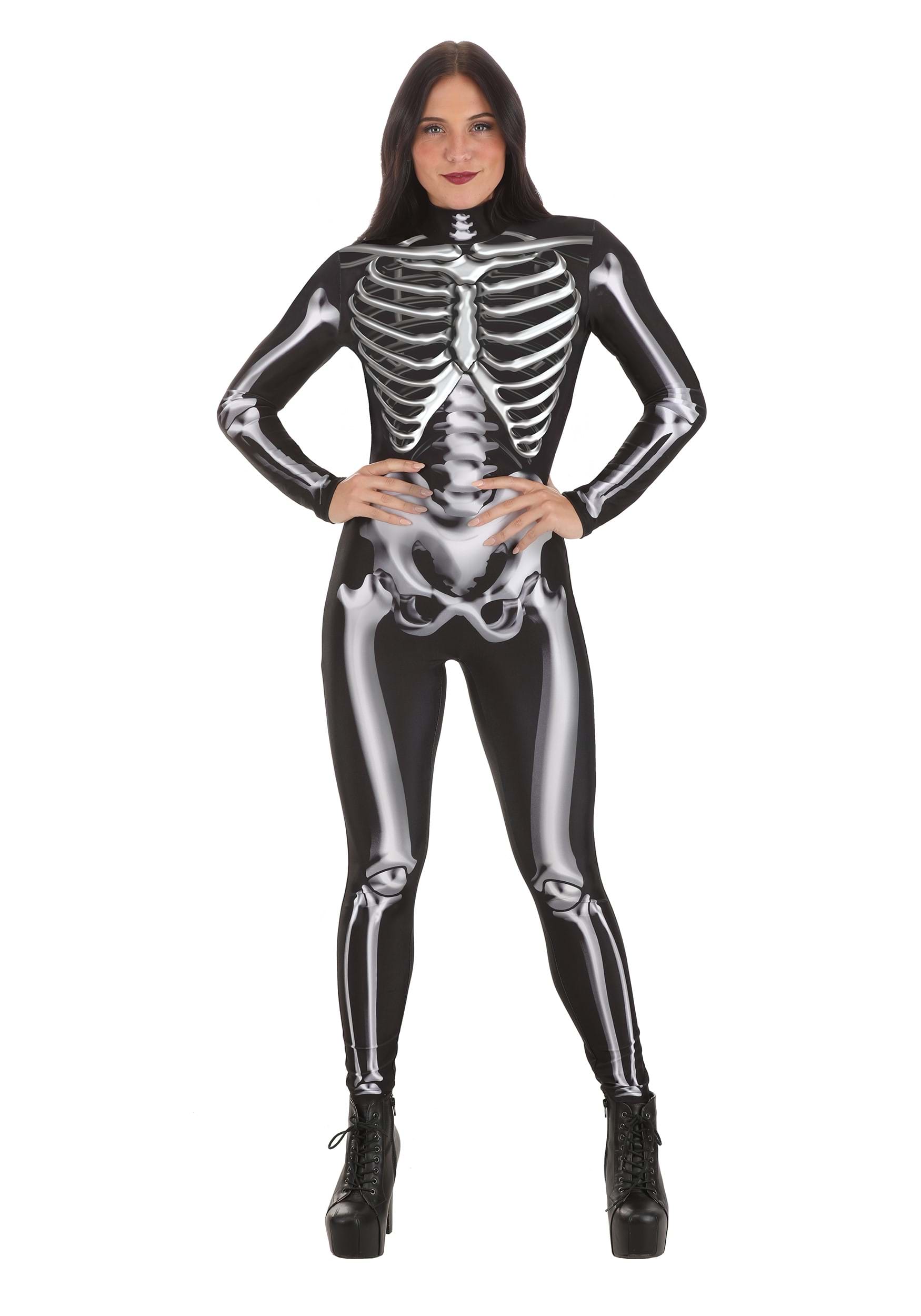 Metallic Silver Skeleton Adult Fancy Dress Costume
