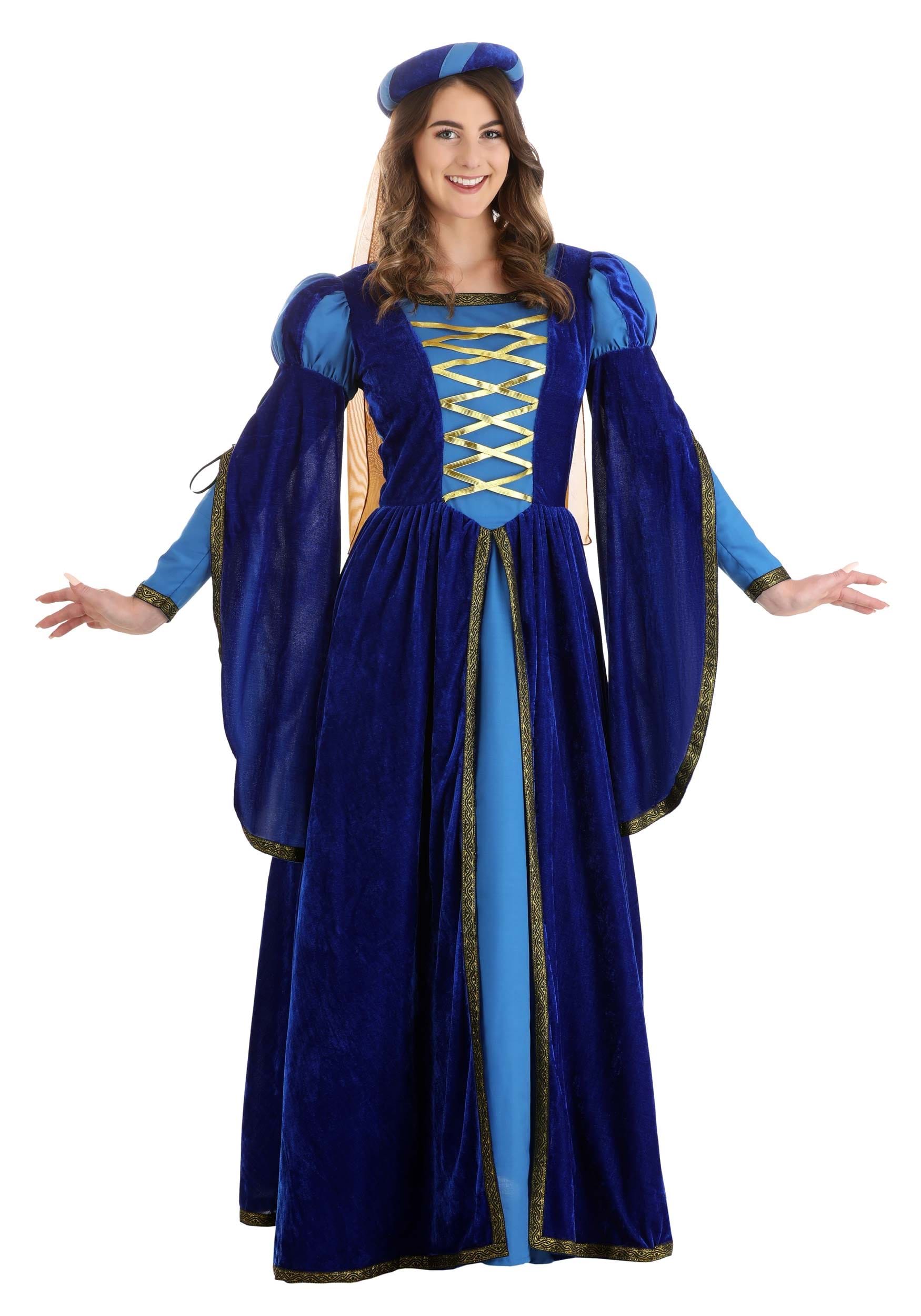 Women's Blue Renaissance Queen Fancy Dress Costume