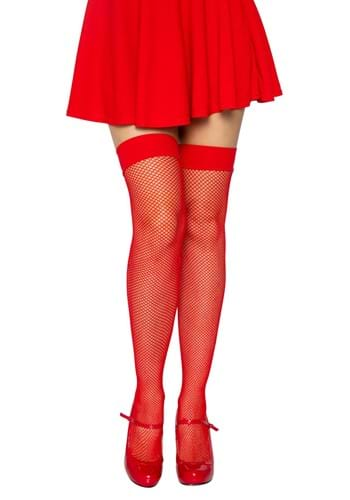 Red Nylon Fishnet Thigh High Tights