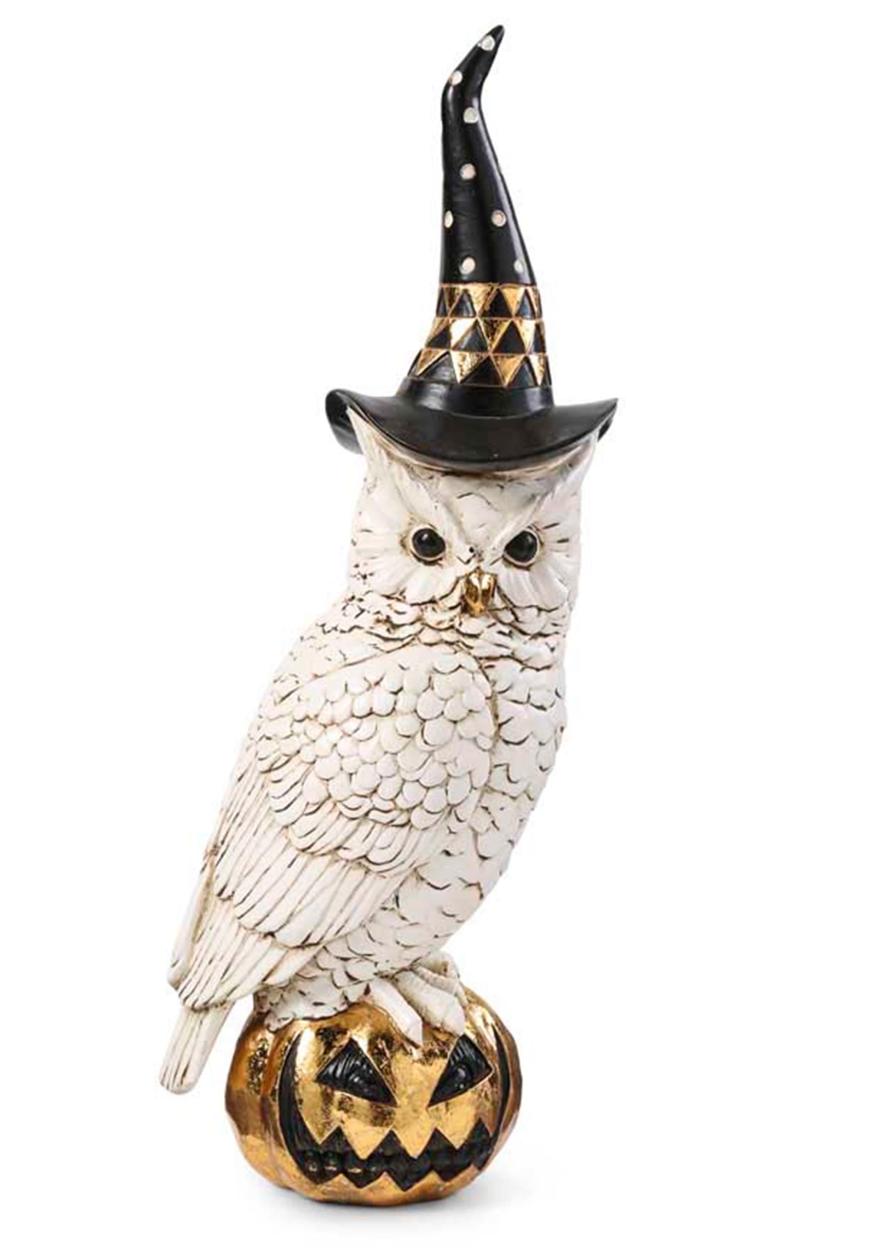 14 Owl With Witch Hat On Gold Jack 'O Lantern Halloween Prop , Bird Decorations