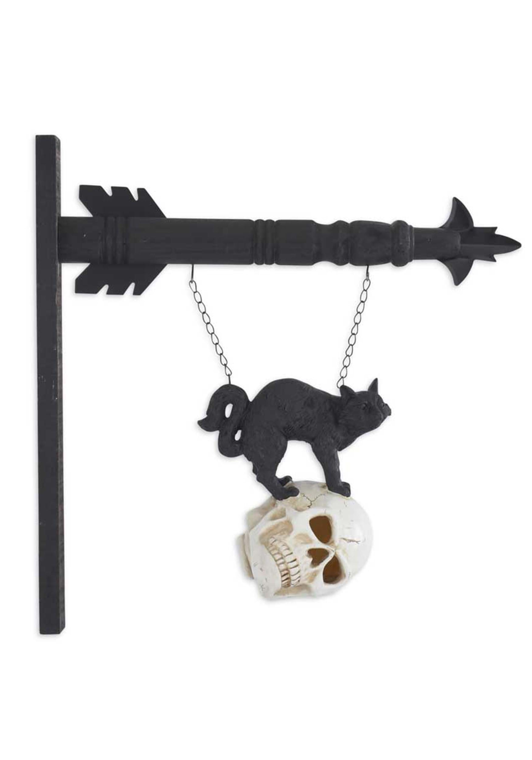 8 Inch Black Resin Cat On LED Skull Arrow Figure Decoration