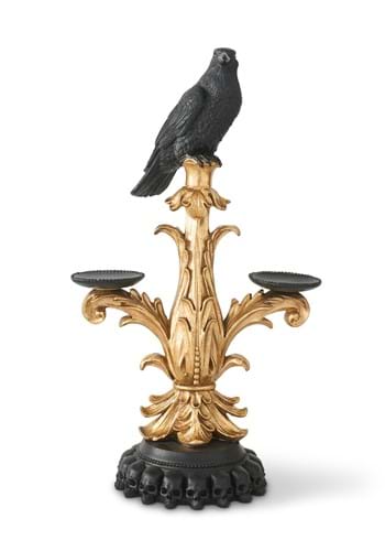 21 Inch Gold and Black Resin Halloween Candelabra with Crow