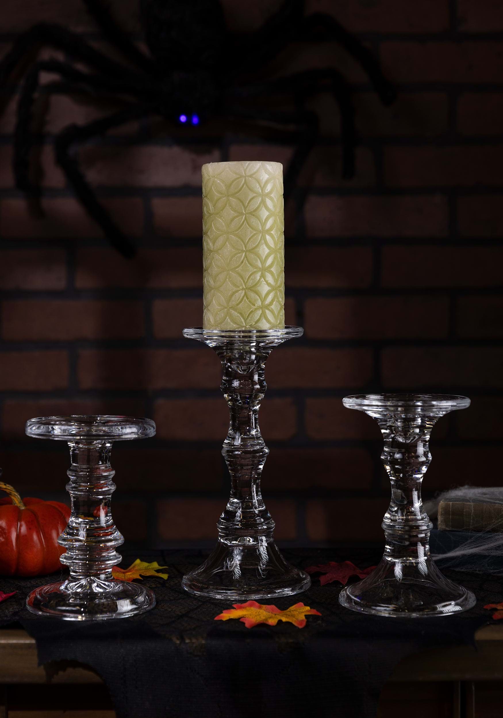 Set Of 3 Short Glass Candleholders