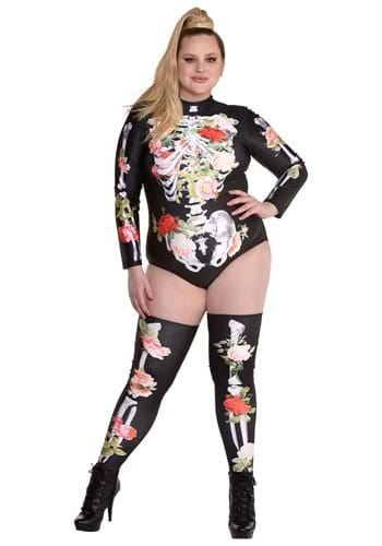 Womens Plus Size Floral Skeleton Costume