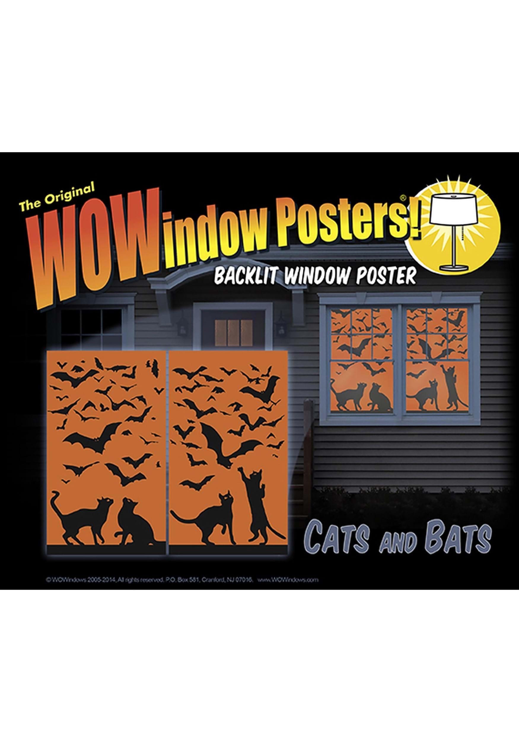 Cat & Bat Silhouette Window Poster