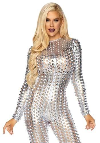 Silver Laser Cut Metallic Catsuit Costume