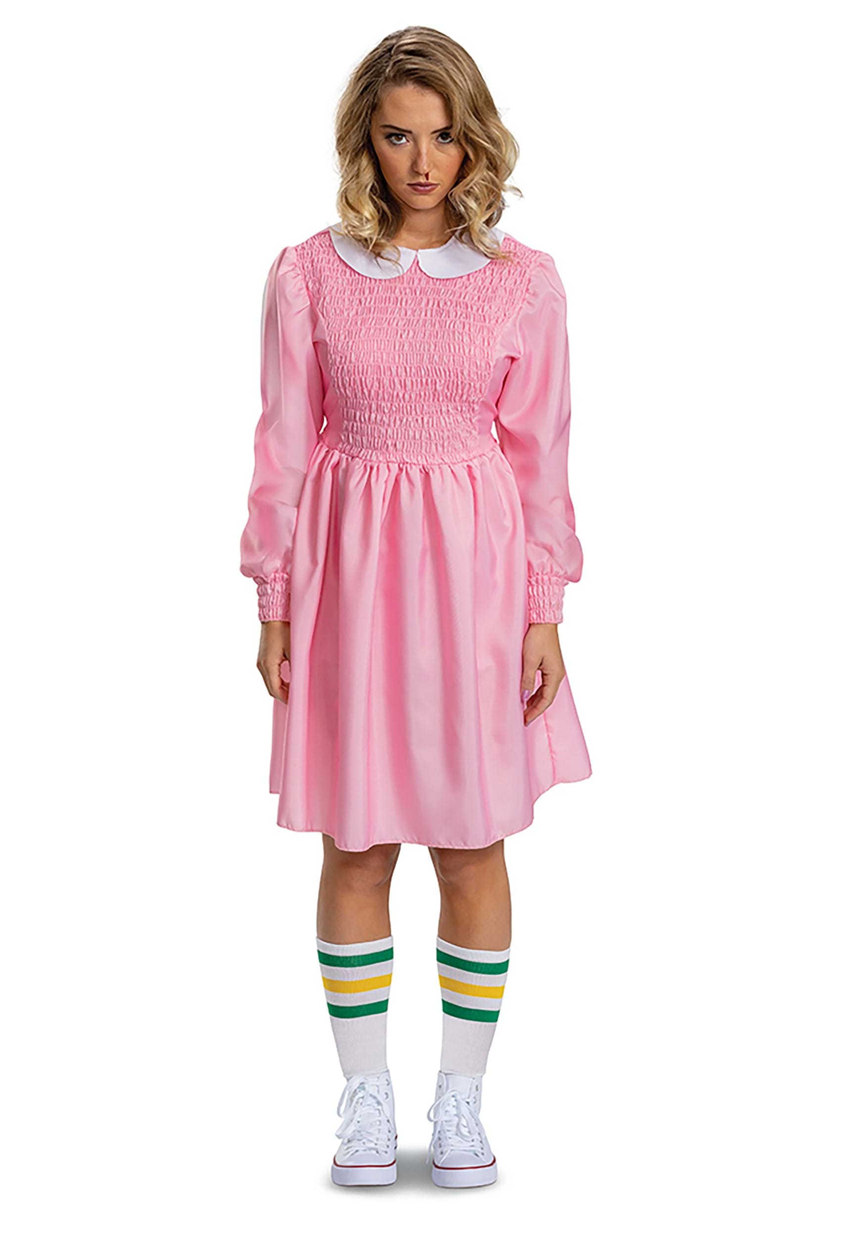 Stranger Things Women's Deluxe Pink Dress Eleven Fancy Dress Costume