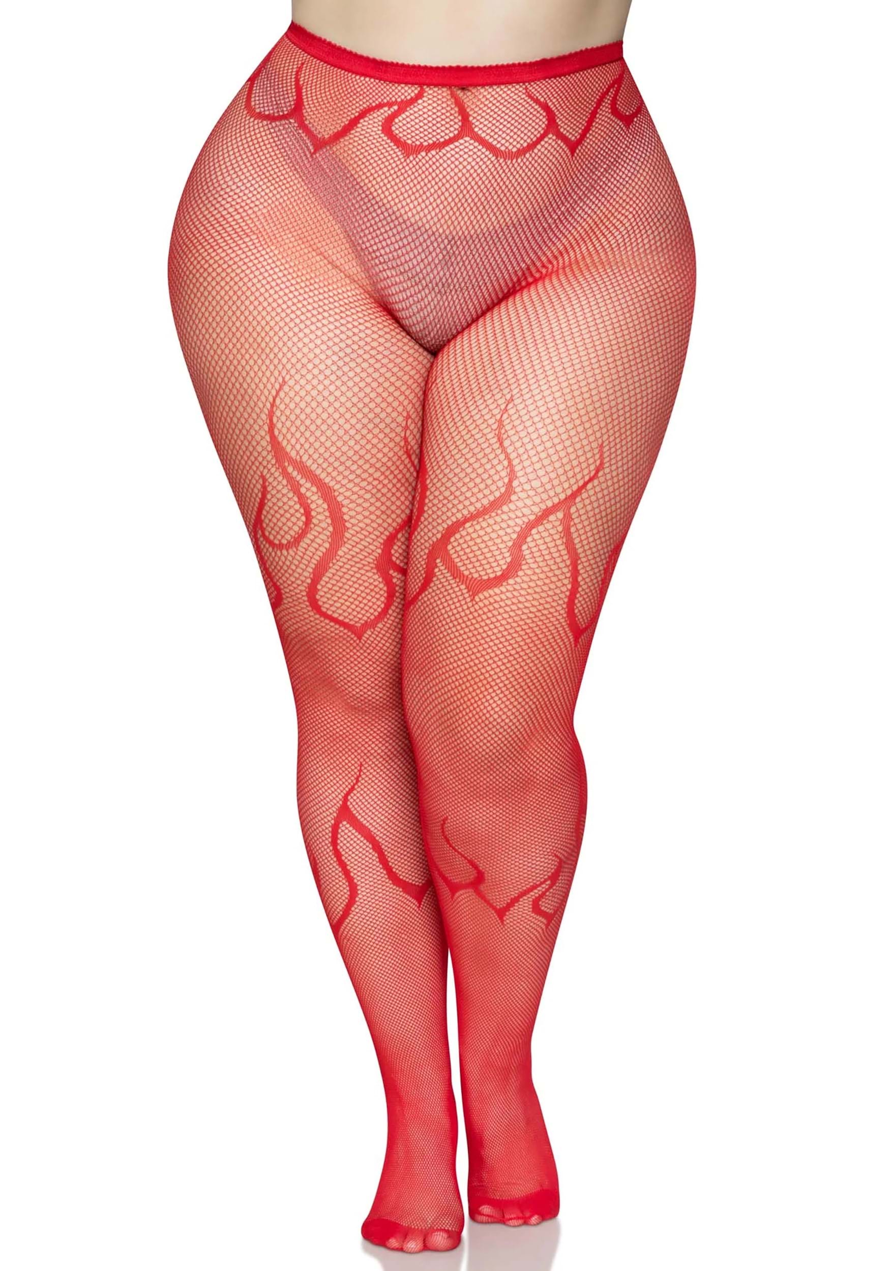 Red Flame Plus Size Net Tights for Women