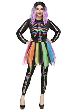 Womens Rainbow Foil Skeleton Costume