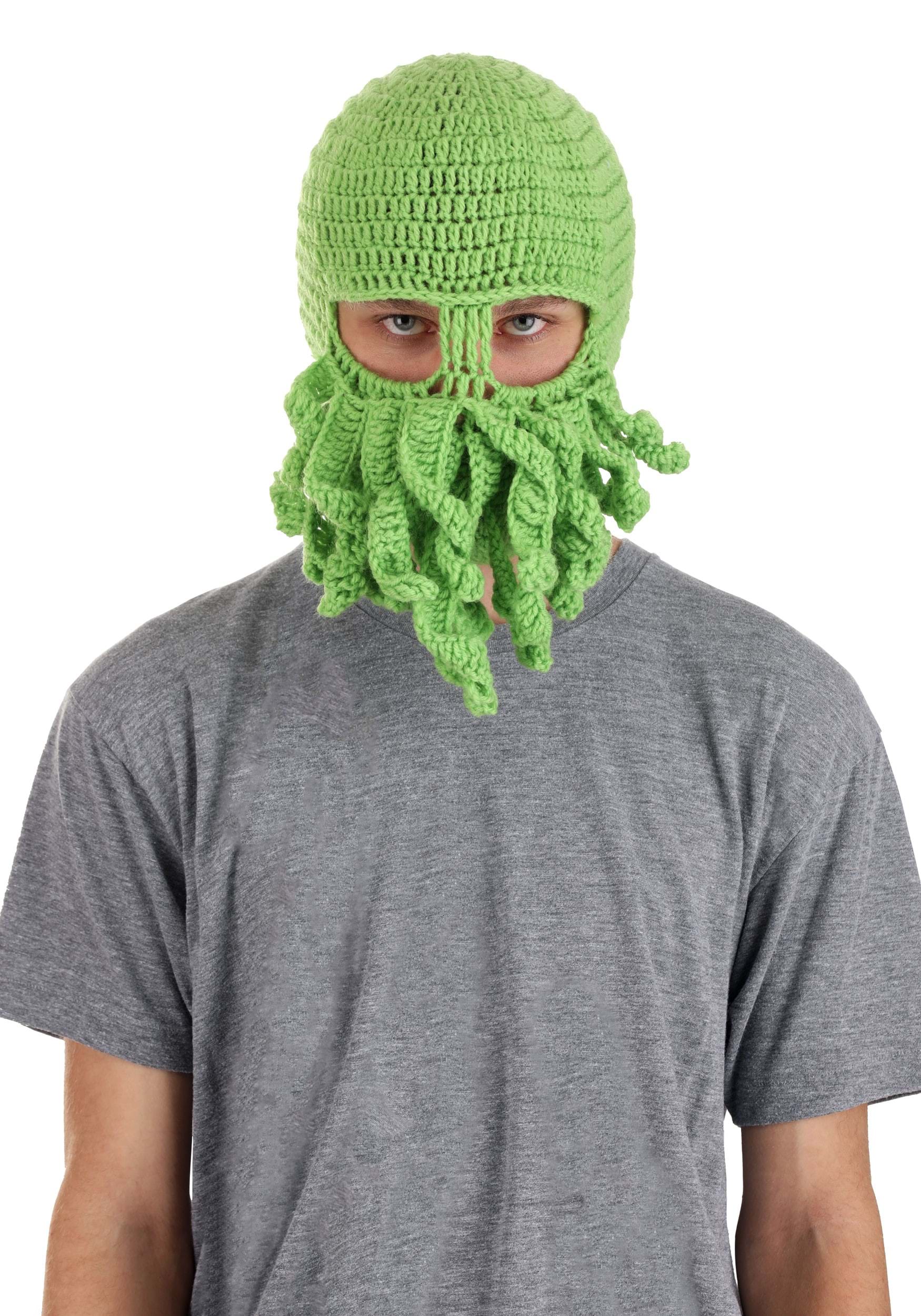Adult Knit Green Cthulhu Beanie , Monster Fancy Dress Costume Accessories