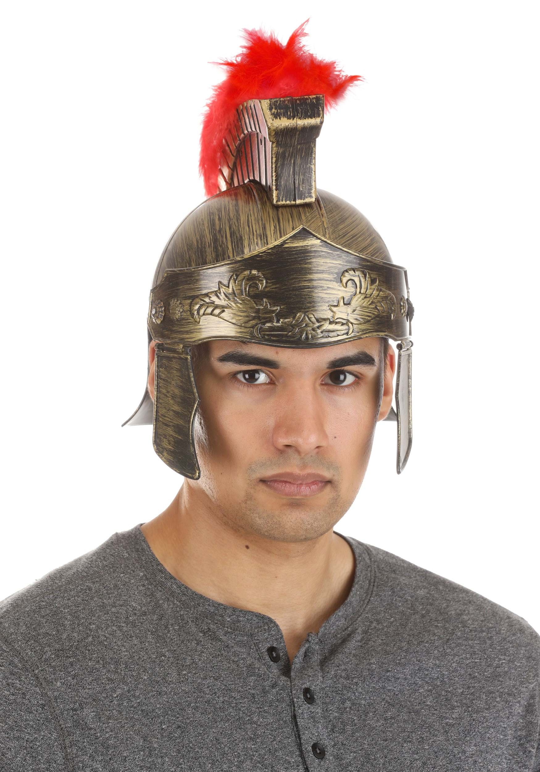 Gladiator Red Feather Fancy Dress Costume Helmet For Adults