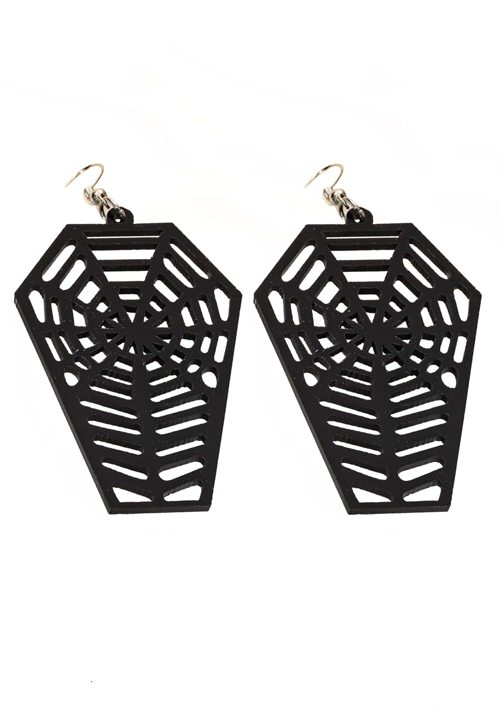 Spiderweb Coffin Fancy Dress Costume Earrings