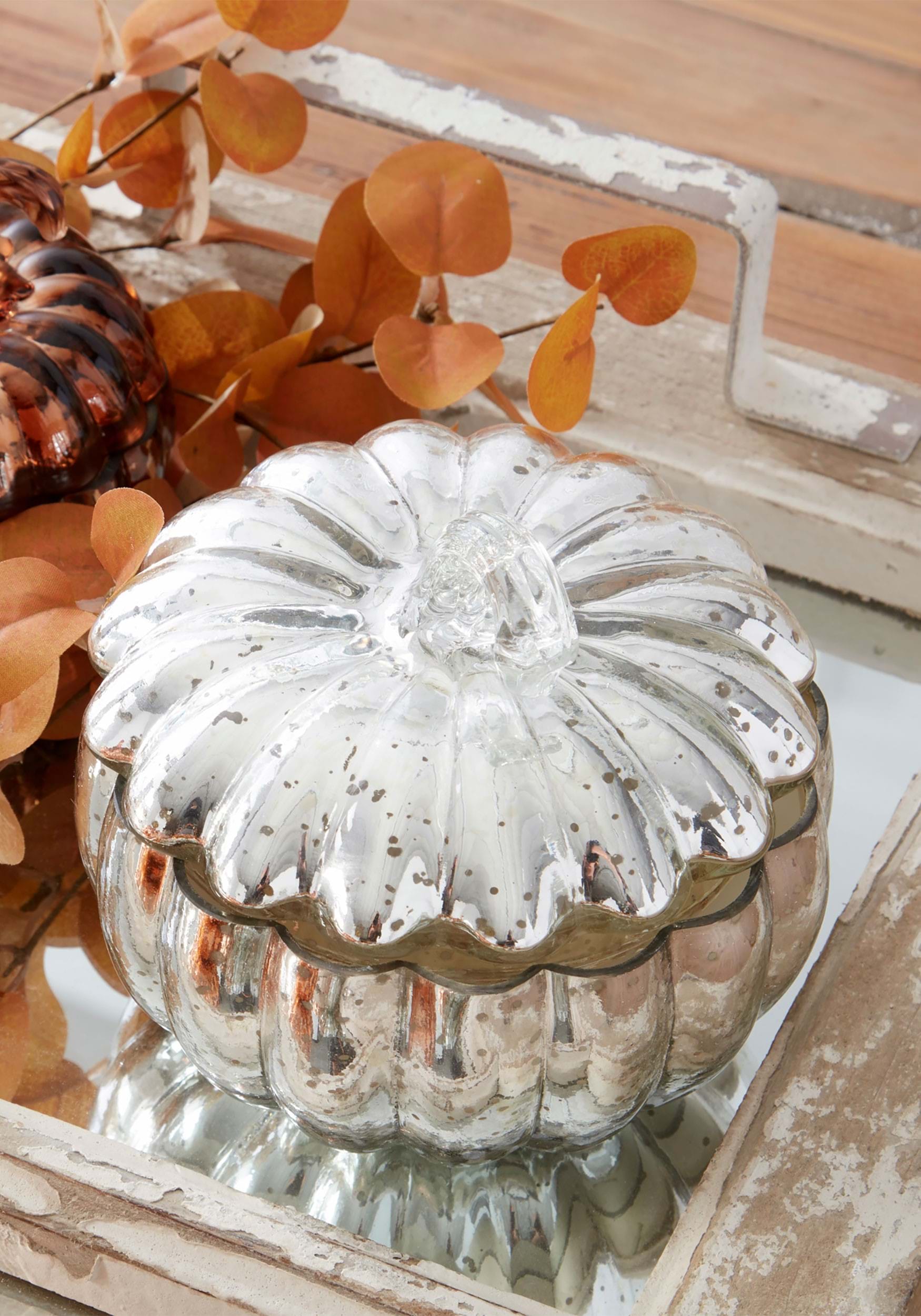 5.5 Silver Glass Pumpkin Candle Decoration