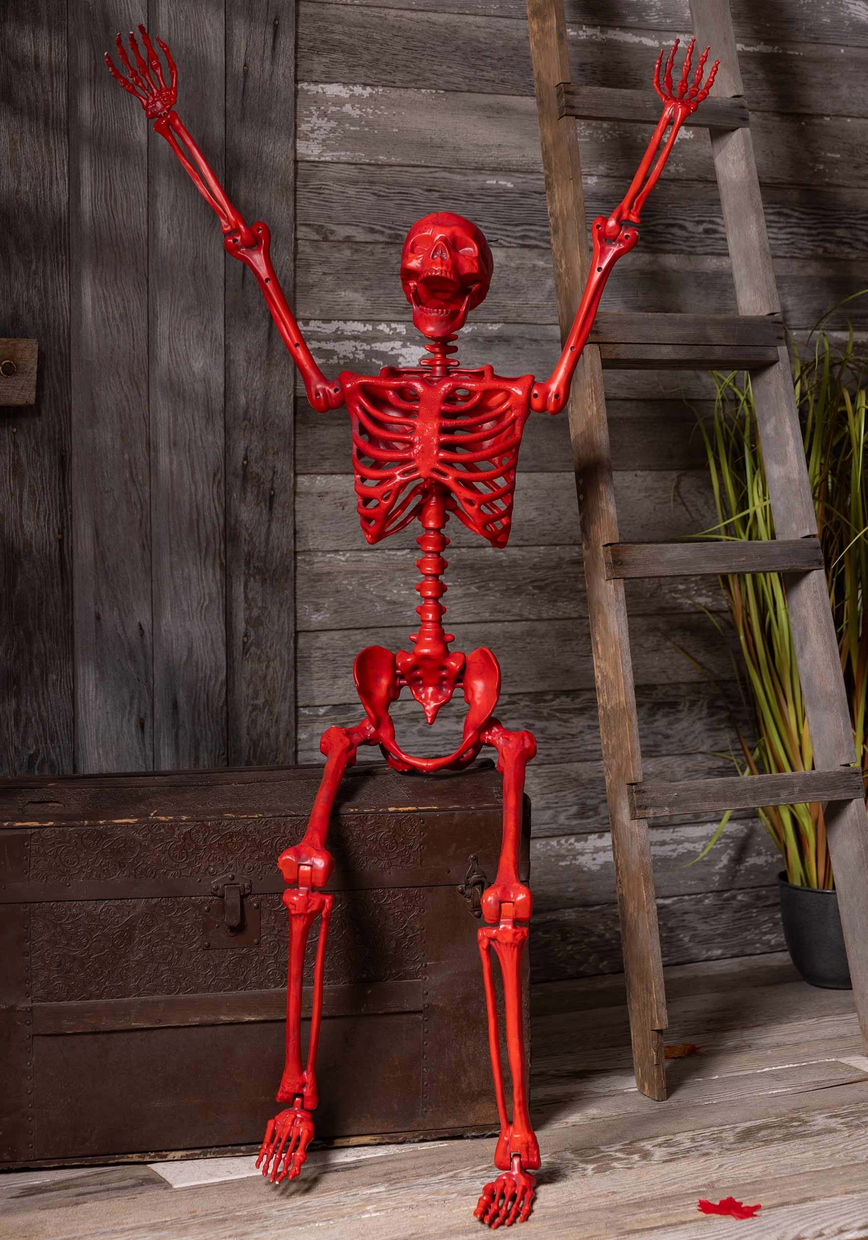 Poseable Crazy Bones Skeleton In Red Halloween Prop